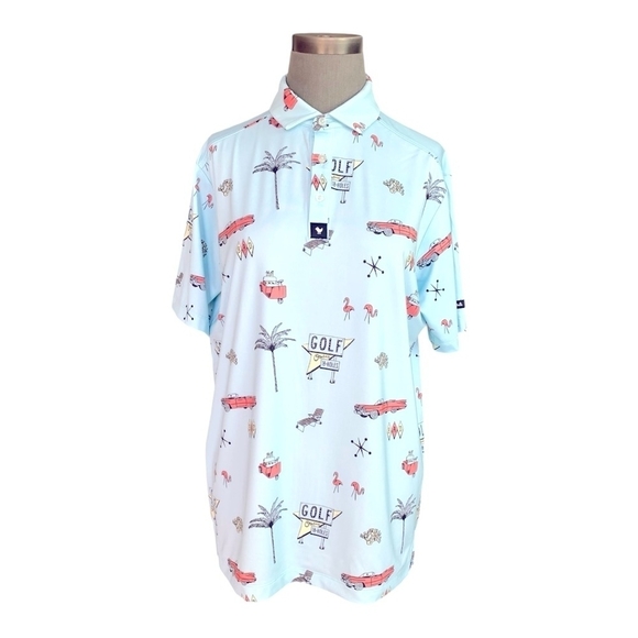 Polo Shirt Men’s Bad Birdie The Drive In Print T-shirt Blue Short Sleeve Tee - Picture 6 of 10